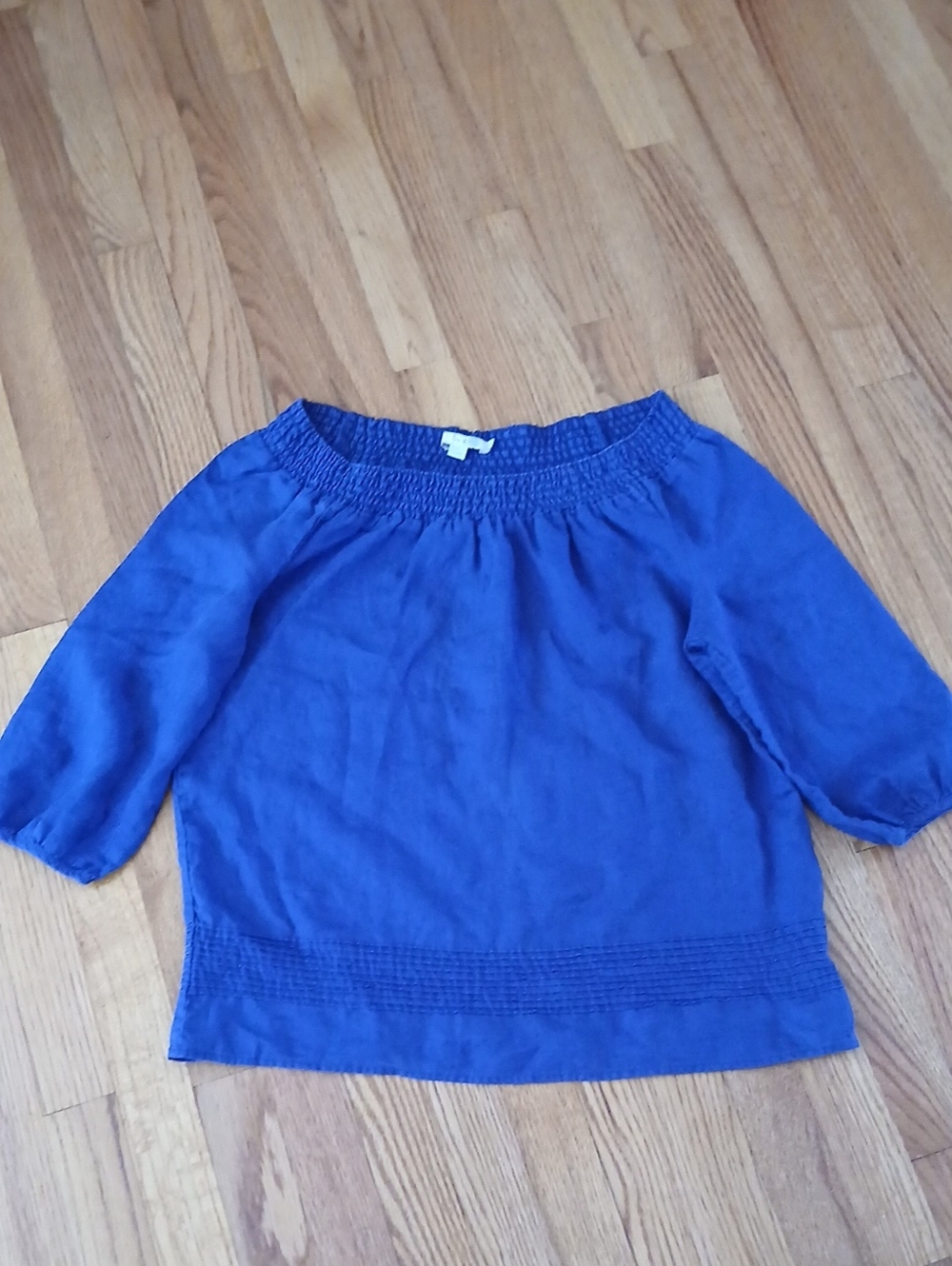 Boden  Blue Linen Off-the-Shoulder Smocked -Neck Peasant Top ■ Size 6